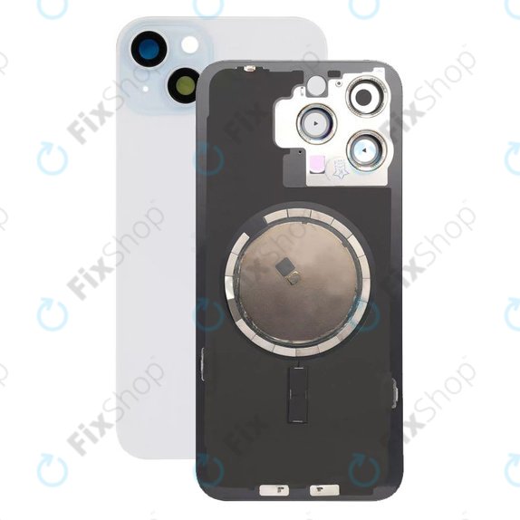 Tylne szkło obudowy z obiektywem aparatu, metalową płytką i magnesami Magsafe do iPhone 15 Plus, Niebieski, Blue