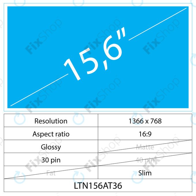 Wyświetlacz 15,6" LCD Slim Glossy, 30 pin, HD