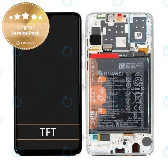 Wyświetlacz do Huawei P30 Lite (2020), Ekran dotykowy z ramką i baterią, 02352PJN, Pearl White, Genuine Service Pack