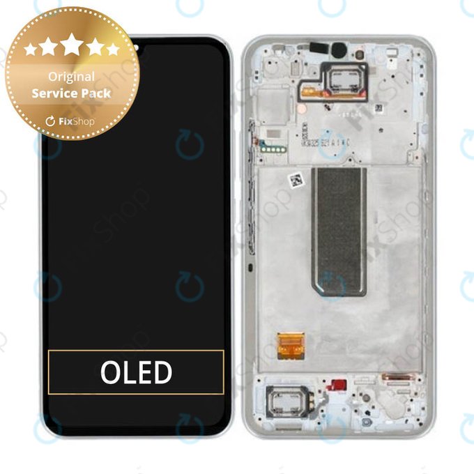 Wyświetlacz do Samsung A34 5G A346B, Ekran dotykowy z ramką, GH82-31200B, GH82-31201B, Srebrny, Silver, Genuine Service Pack