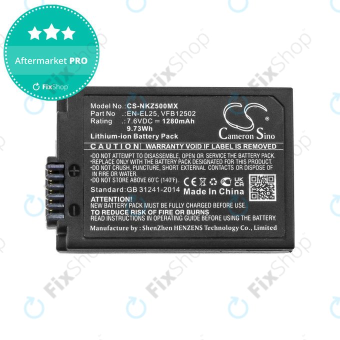 Bateria do Nikon Z50, Z50 ZFC, Z30, Z FC, 1280mAh, Li-Ion, 7.6V, EN-EL25, HQ