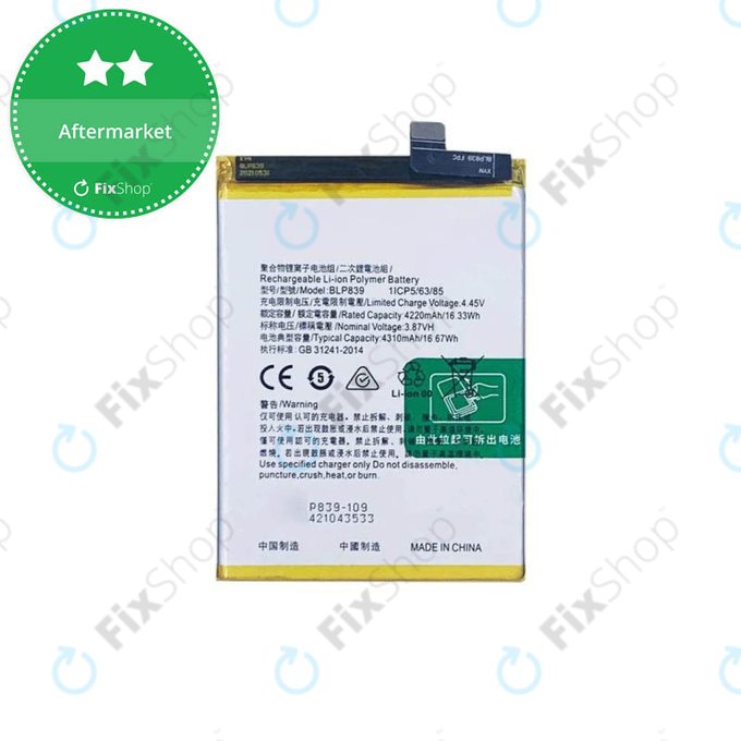 Bateria do Oppo Reno 5 Z 5G, BLP839, 4310mAh