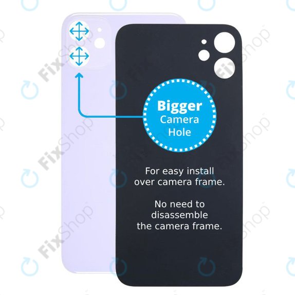 Tylne szklo z duza dziura na aparat do iPhone 11, Fioletowy, Purple