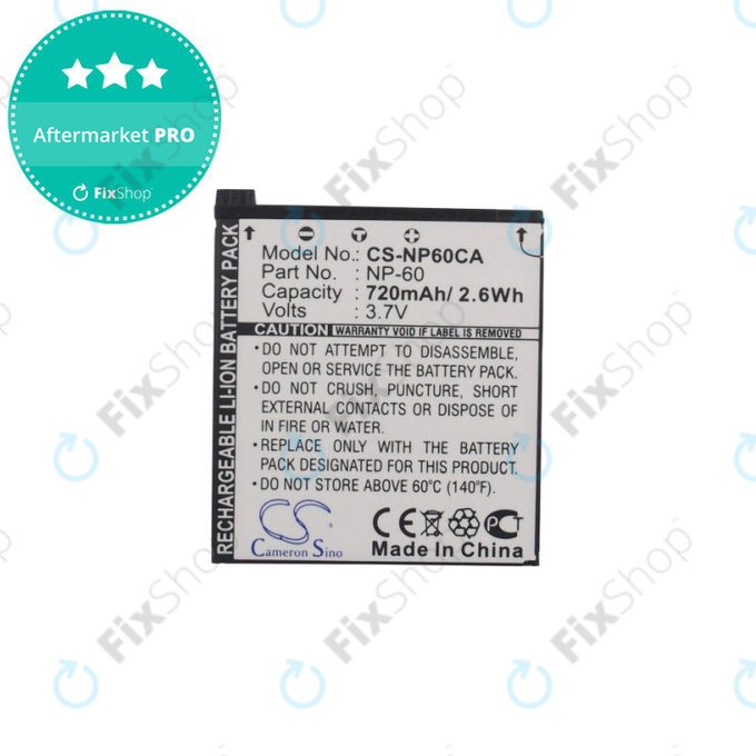 Bateria do Casio Exilim Zoom EX-Z19, EX-Z85, EX-Z9, 720mAh, Li-Ion, 3.7V, NP-60, HQ