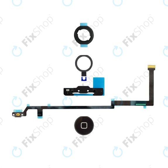 Zestaw przycisku Home z taśmą flex, uchwytem, plastikowym okręgiem i uszczelką do iPad Air, Czarny, Black