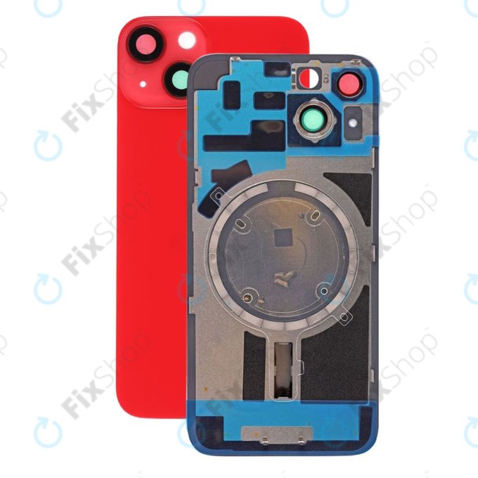Tylne szkło obudowy z obiektywem aparatu, metalową płytką i magnesami Magsafe do iPhone 14, Czerwony, Red