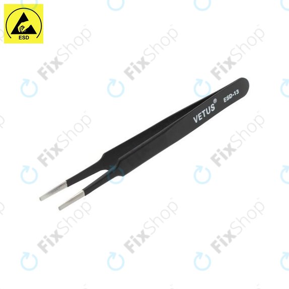 Metalowa pęseta antystatyczna z płaską końcówką, 115mm, Vetus ESD-13