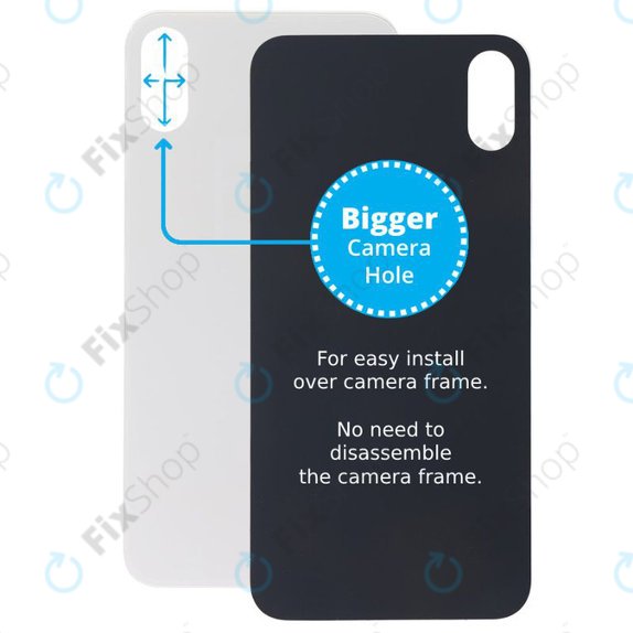 Tylne szklo z duza dziura na aparat do iPhone XS Max, Srebrny, Silver