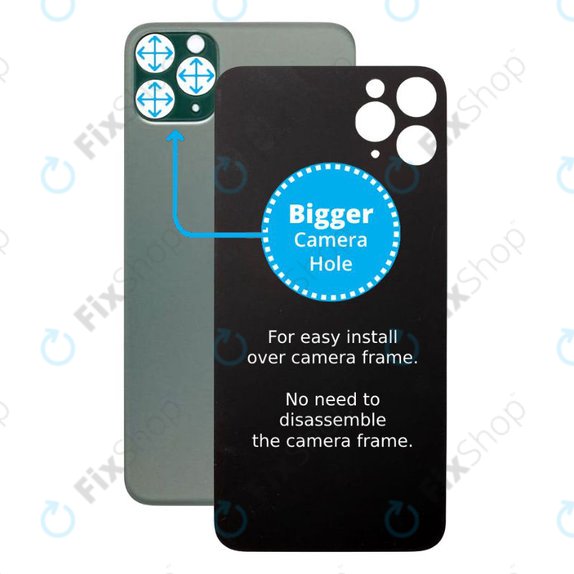 Tylne szklo z duza dziura na aparat do iPhone 11 Pro, Zielony, Green