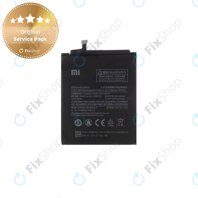 Bateria do Xiaomi Redmi Note 5A, Redmi S2 (Redmi Y2), BN31, 3080mAh, 46BN31G05014, Genuine Service Pack