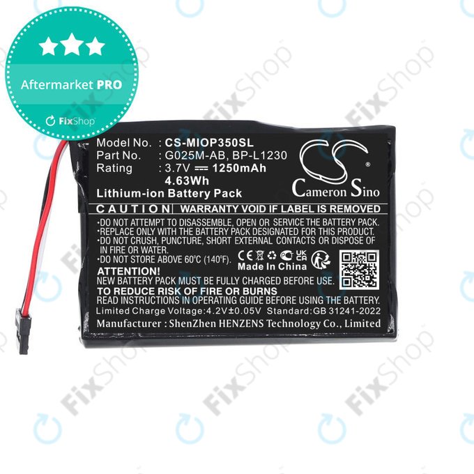 Bateria do Mitac Mio P350, P550, 1250mAh, Li-Ion, 3.7V, BL-LP1230, HQ