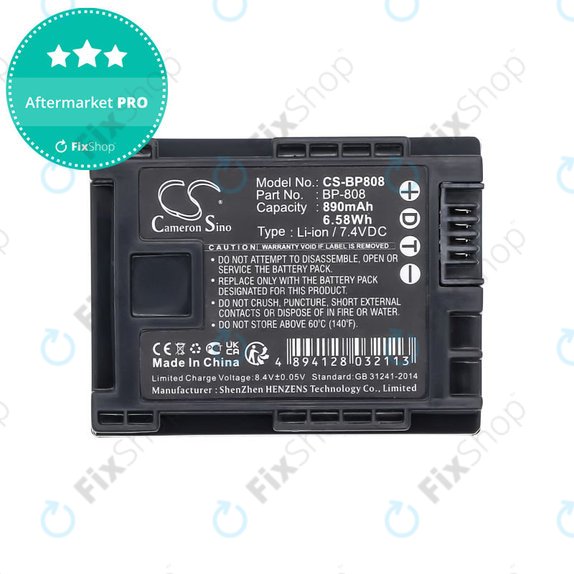 Bateria do Canon FS10, FS11, FS100, 890mAh, Li-Ion, 7.4V, BP-808, HQ