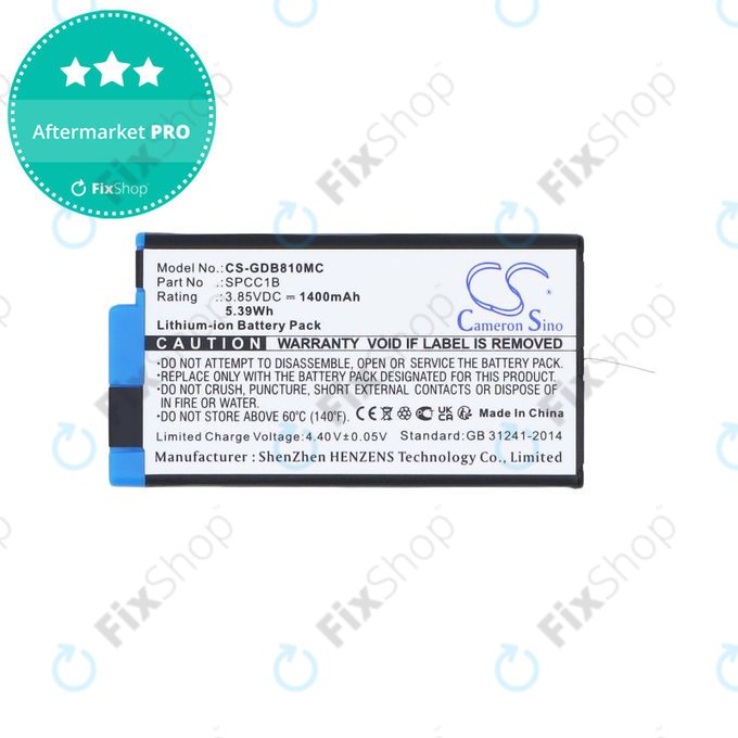Bateria do GoPro Max, Max 360, Acbat-001, 1400mAh, Li-Ion, 3.85V, SPCC1B, HQ