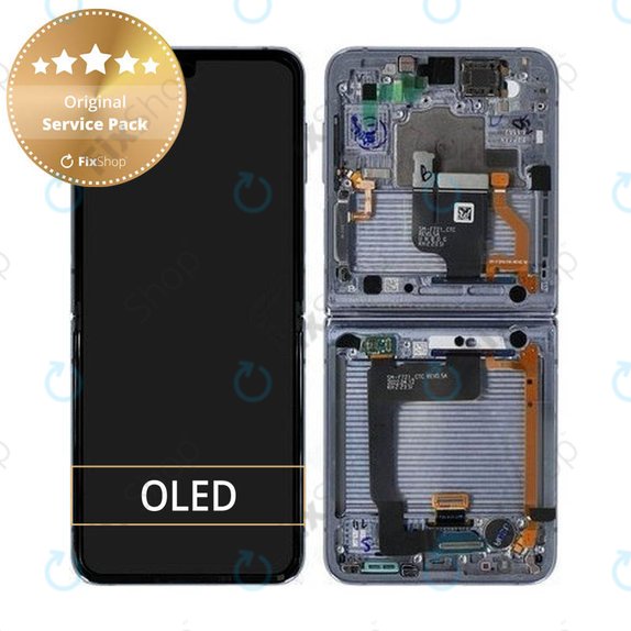 Wyświetlacz do Samsung Z Flip 4 F721B, Ekran dotykowy z ramką, GH82-29440D, GH82-30238D, GH82-30239D, GH82-29441D, Niebieski, Blue, Genuine Service Pack