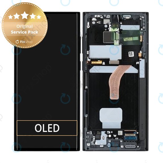 Wyświetlacz do Samsung S22 Ultra S908B, Ekran dotykowy z ramką, GH82-27488E, GH82-27489E, Grafitowy, Graphite, Genuine Service Pack