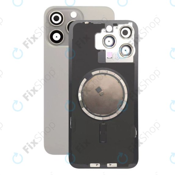 Tylne szkło obudowy z obiektywem aparatu, metalową płytką i magnesami Magsafe do iPhone 15 Pro Max, Natural Titanium