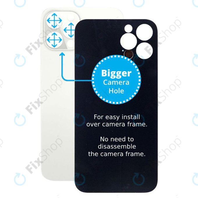 Tylne szklo z duza dziura na aparat do iPhone 12 Pro Max, Srebrny, Silver
