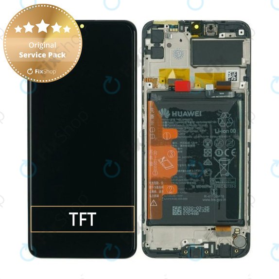 Wyświetlacz do Huawei Y6p, Honor 9A, Ekran dotykowy z ramką i baterią, 02353LKV, Czarny, Black, Genuine Service Pack