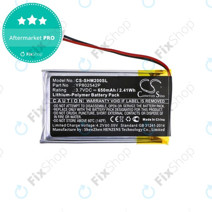 Bateria do Sena SMH-10s, SMH-20s, 650mAh, Li-Pol, 3.7V, YP802542P, HQ
