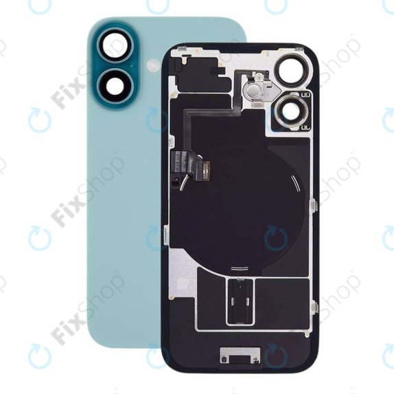 Tylne szkło obudowy z obiektywem aparatu, metalową płytką i magnesami Magsafe do iPhone 16, Teal