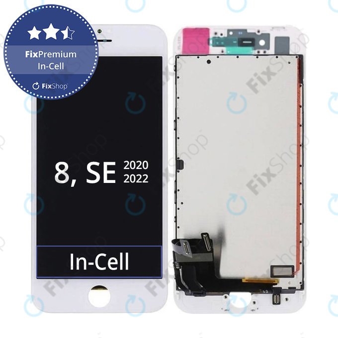 Wyświetlacz In-Cell dla iPhone 8, SE (2020), SE (2022), White, Ekran dotykowy z ramką, FixPremium
