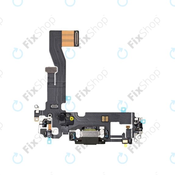 Złącze ładowania z taśmą flex do iPhone 12, 12 Pro, Czarny, Black