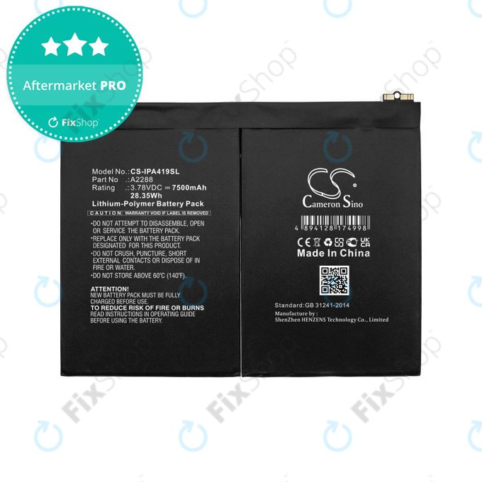 Bateria do iPad Air, 4th Gen 2020, 5th Gen 2022, 11, 2024, A2288, 7500mAh, HQ