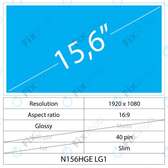 Wyświetlacz 15.6" LCD Slim Glossy, 40 pin, Full HD