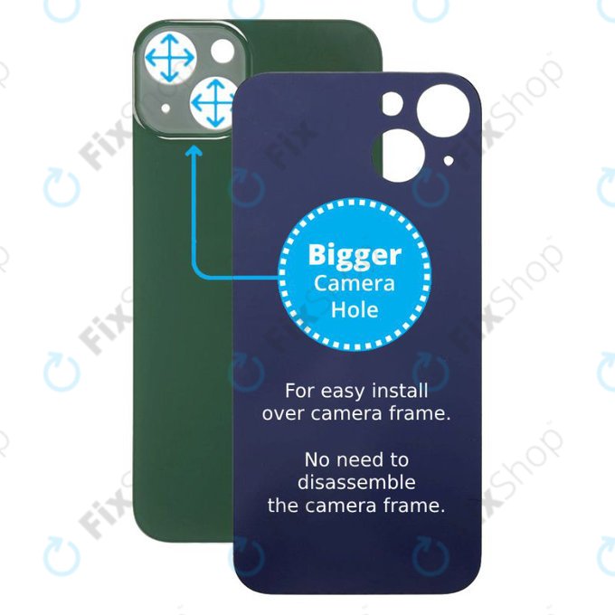 Tylne szklo z duza dziura na aparat do iPhone 13, Zielony, Green