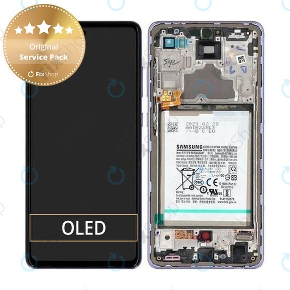 Wyświetlacz do Samsung A72 A725F, A726B, Ekran dotykowy z ramką i baterią, GH82-25541C, GH82-25542C, Awesome Violet, Genuine Service Pack
