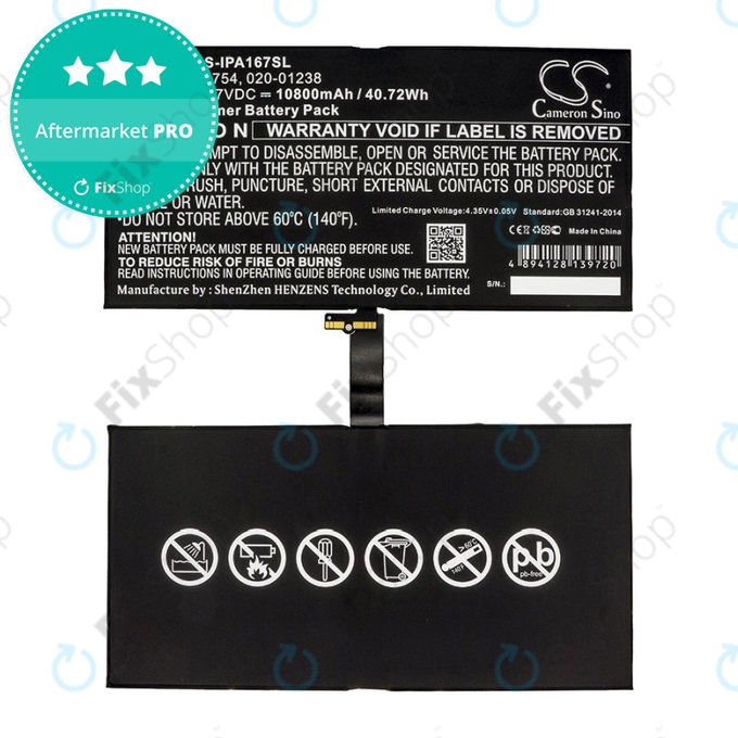 Bateria do iPad Pro 12.9", 2nd Gen 2017, A1754, 020-01238, 10800mAH, HQ