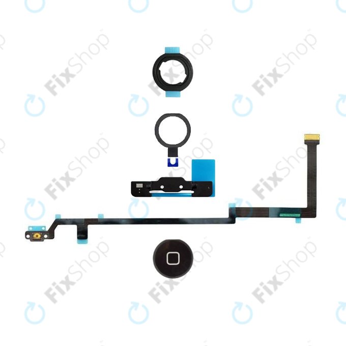 Zestaw przycisku Home z taśmą flex, uchwytem, plastikowym okręgiem i uszczelką do iPad Air, Czarny, Black