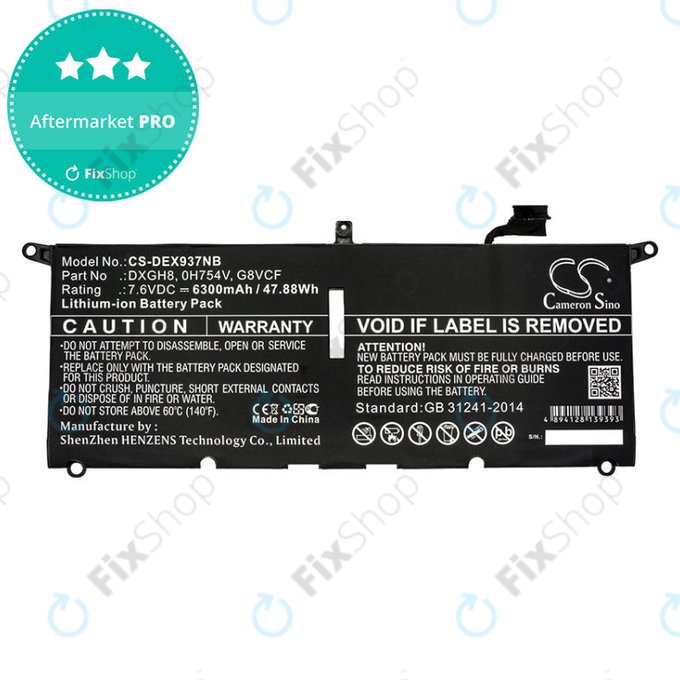 Bateria do Dell XPS 13 9370, 6300mAh, Li-Ion, 7.6V, DXGH8, HQ