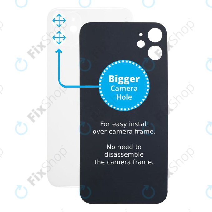 Tylne szklo z duza dziura na aparat do iPhone 11, Biały, White