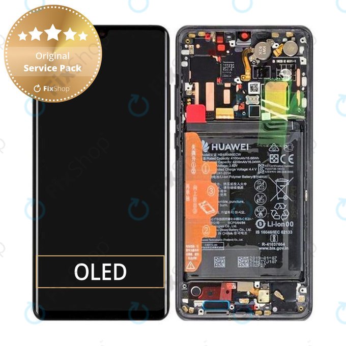 Wyświetlacz do Huawei P30 Pro, P30 Pro 2020, Ekran dotykowy z ramką i baterią, 02352PBT, 02355UMW, 02354NAK, 02355UNB, Czarny, Black, Genuine Service Pack