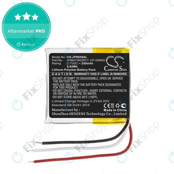 Bateria do Jabra Evolve 65, 80, 250mAh, Li-Pol, 3.7V, AHB472625PLT, HQ