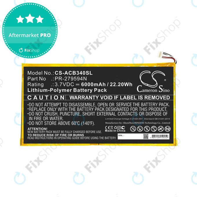 Bateria do Acer Iconia One 10 B3-A40, 6000mAh, Li-Pol, 3.7V, PR-279594N, HQ