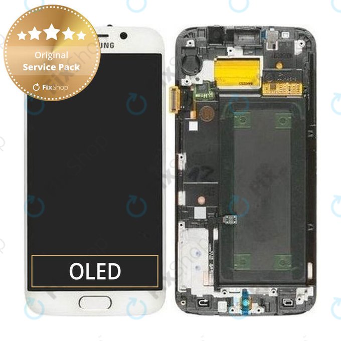 Wyświetlacz do Samsung S6 Edge G925F, Ekran dotykowy z ramką, GH97-17162B, GH97-17317B, GH97-17334B, White Pearl, Genuine Service Pack
