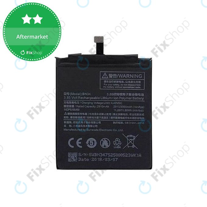 Bateria do Xiaomi Redmi 5A, BN34, 3000mAh