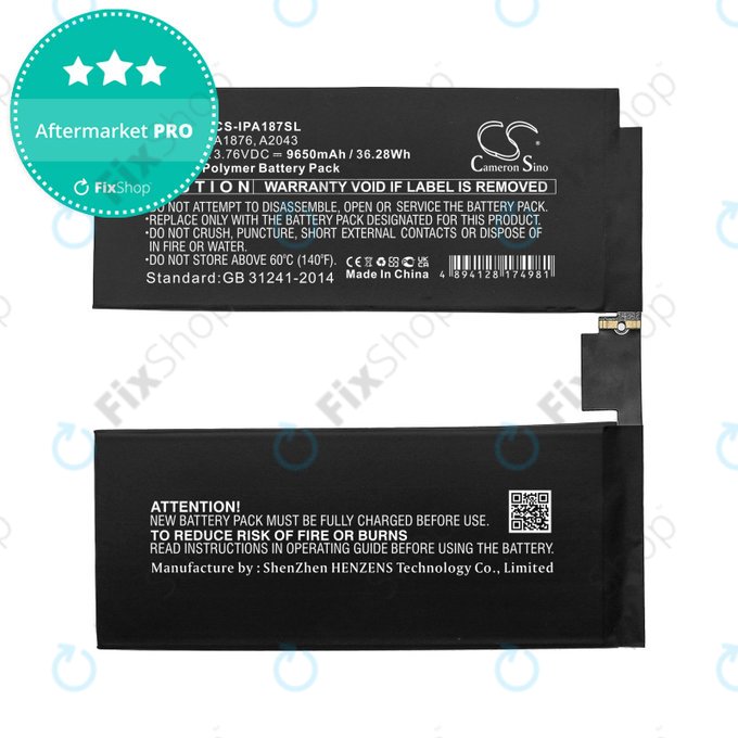 Bateria do iPad Pro 12.9", 3rd Gen 2018, iPad Pro 12.9, 4th Gen 2020, A1876, A2043, 9650mAh, HQ