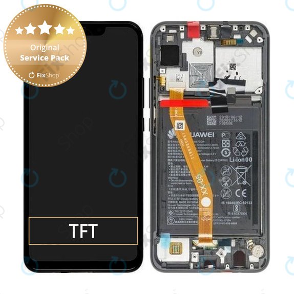 Wyświetlacz do Huawei P Smart Plus (Nova 3i), Ekran dotykowy z ramką i baterią, 02352BUE, Czarny, Black, Genuine Service Pack