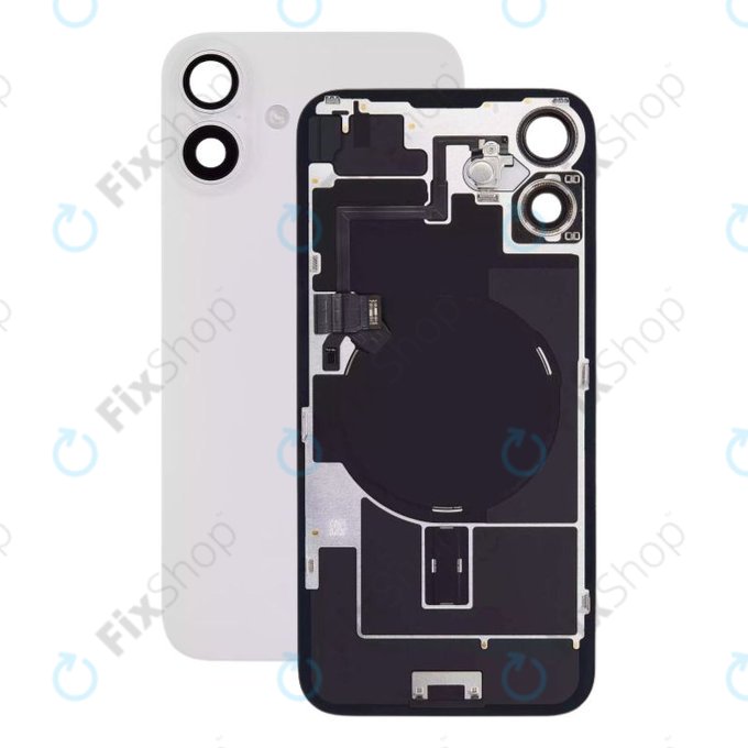 Tylne szkło obudowy z obiektywem aparatu, metalową płytką i magnesami Magsafe do iPhone 16 Plus, Biały, White