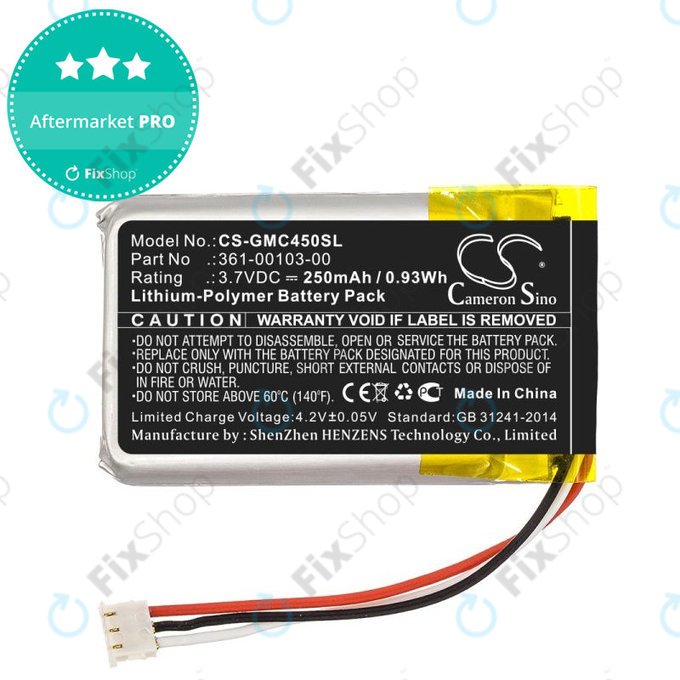 Bateria do Garmin DashCam 45, DashCam 46, DashCam 55, DashCam 56, DashCam 66, 250mAh, Li-Pol, 3.7V, 361-00103-00, HQ