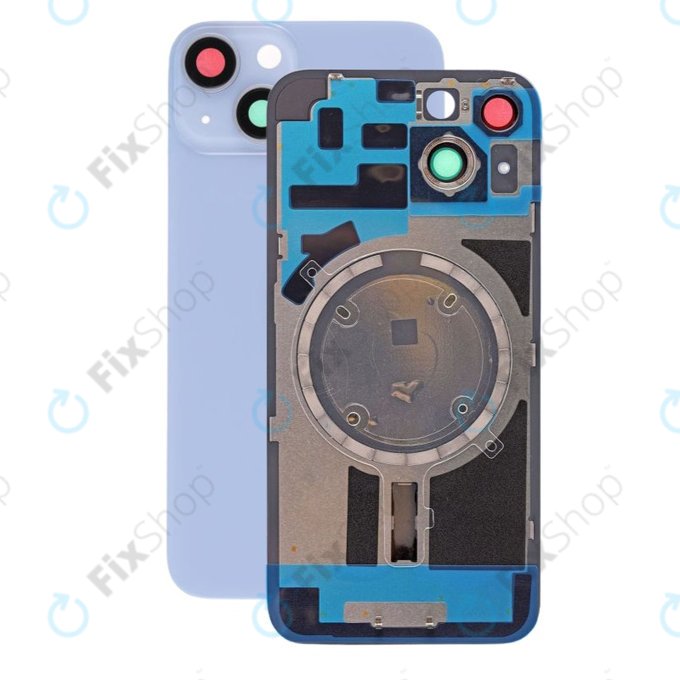 Tylne szkło obudowy z obiektywem aparatu, metalową płytką i magnesami Magsafe do iPhone 14, Niebieski, Blue