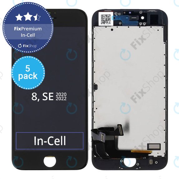 Wyświetlacz 5 Pack In-Cell dla iPhone 8, SE (2020), SE (2022), Black, Ekran dotykowy z ramką, FixPremium