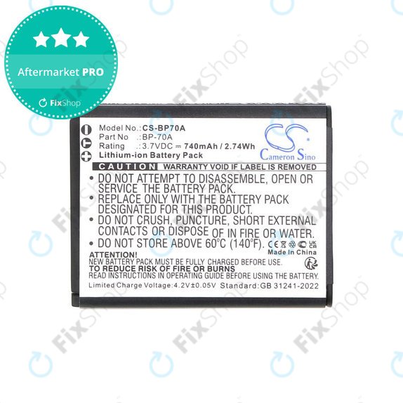Bateria do Samsung ES, ST, 740mAh, Li-Ion, 3.7V, BP-70A, HQ