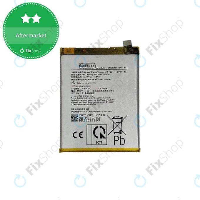 Bateria do OnePlus Nord N10 5G, BLP815, 4300mAh