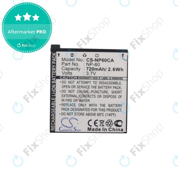 Bateria do Casio Exilim Zoom EX-Z19, EX-Z85, EX-Z9, 720mAh, Li-Ion, 3.7V, NP-60, HQ