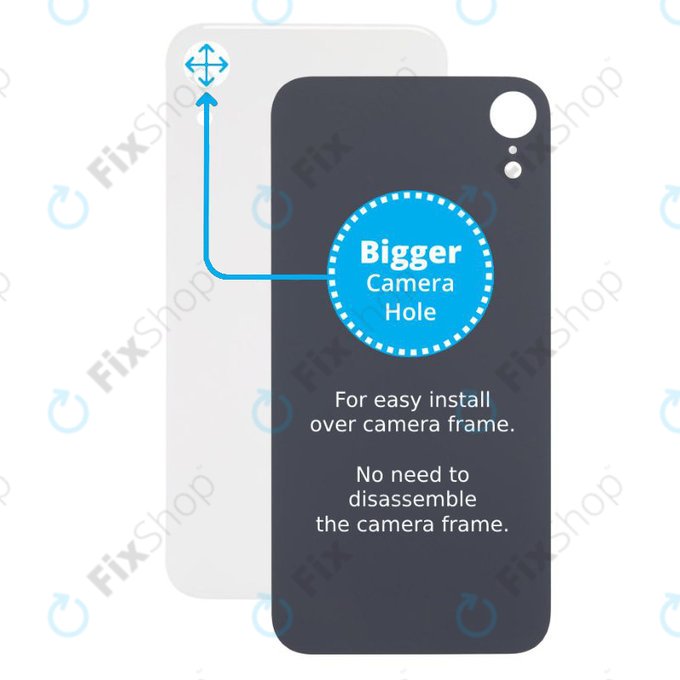 Tylne szklo z duza dziura na aparat do iPhone XR, Biały, White