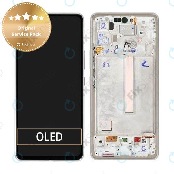 Wyświetlacz do Samsung A53 5G A536B, Ekran dotykowy z ramką, GH82-28024B, GH82-28025B, Awesome White, Genuine Service Pack